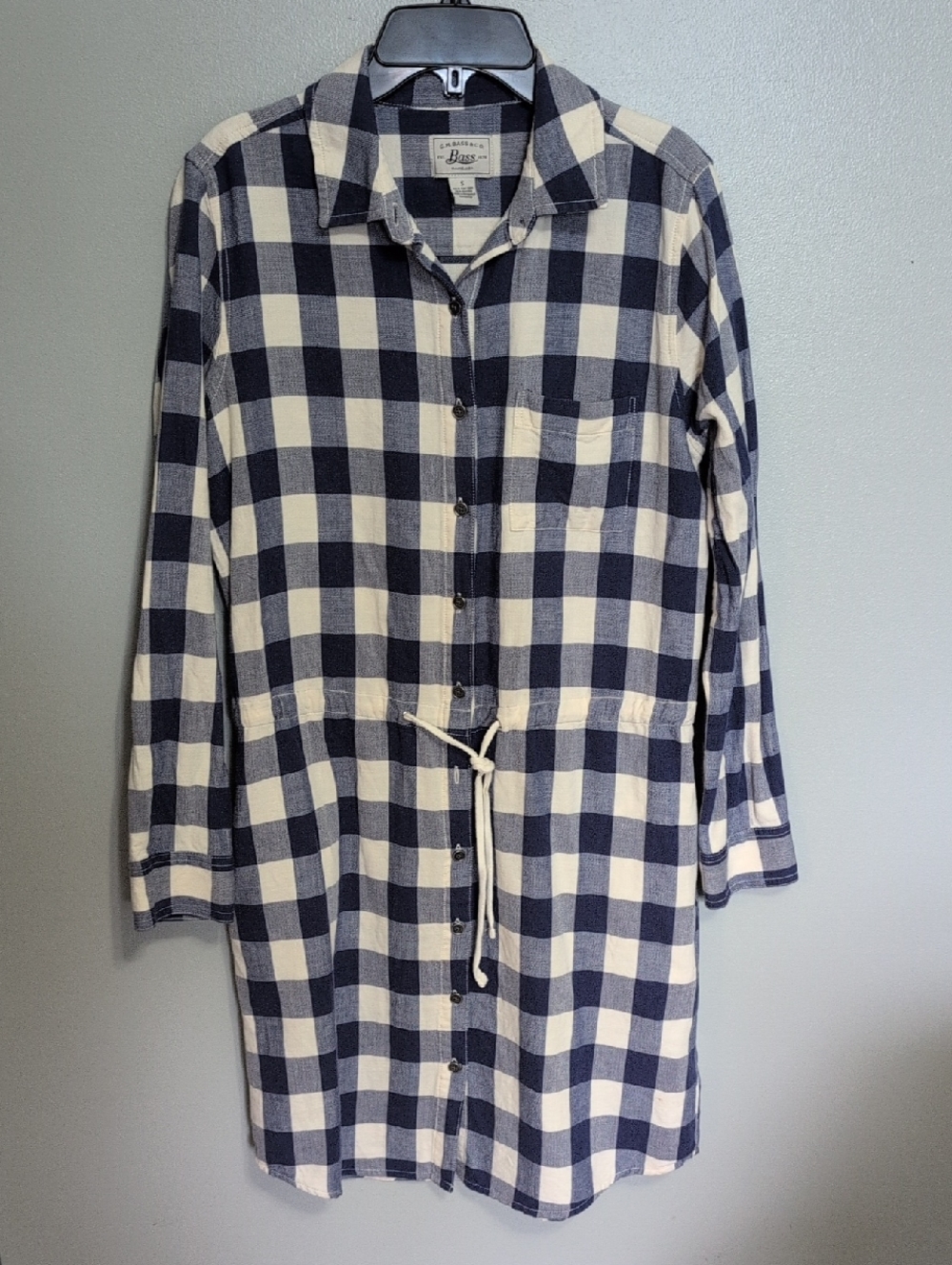 G.H. Bass & Co. Navy and White Check Midi Shirt Dress Small